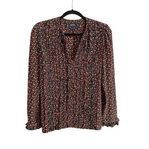 A.P.C. Lillian Ruffle Silk Cherry Print Blouse Cottagecore Vintage Inspired 8